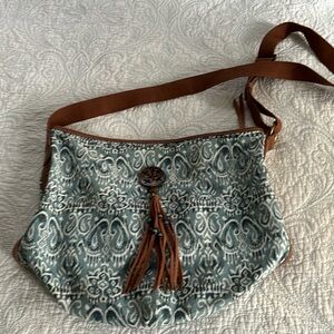 Lucky Brand Boho Paisley Blue Bucket Crossbody Bag